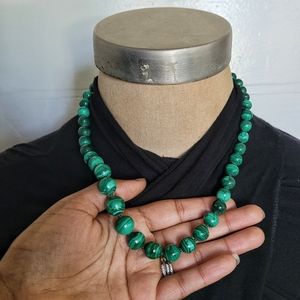 Lovely green genuine Malachite beaded necklace. Bohemian necklace.